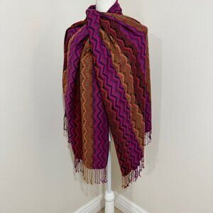 Woven Cashmere Silk Scarf Wrap Zigzag Chevron Pattern Boho Made in Nepal